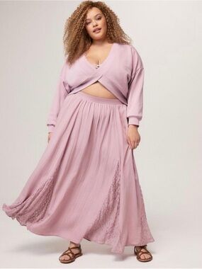 torrid Dusty Pink Maxi Skirt with Lace Insets